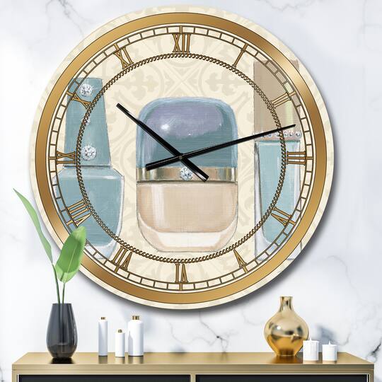 Designart 'Glam Cosmetics Blue Accessories Glam Wall Clock